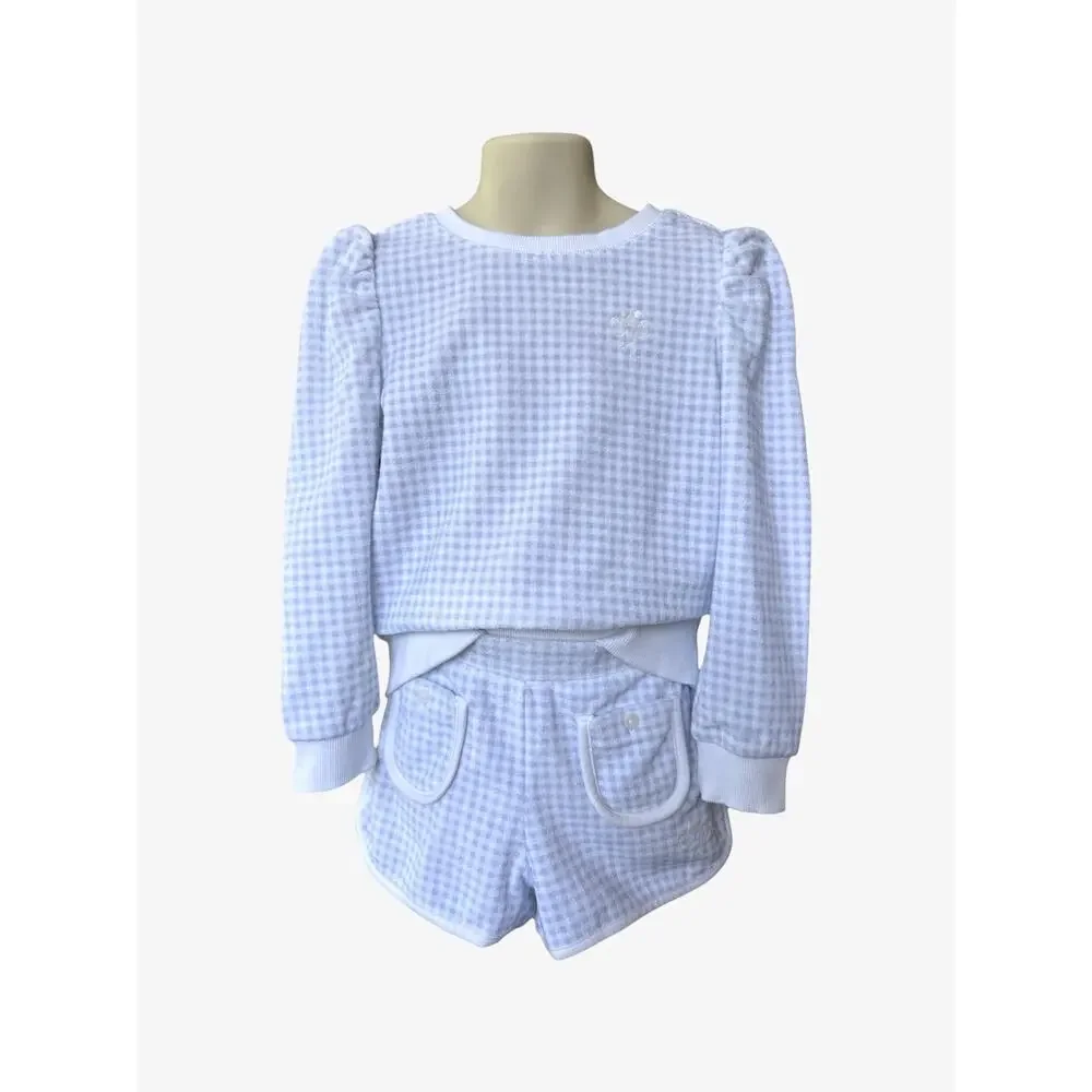 Janie and Jack Disney Mickey Mouse Gingham Sweatshirt and Shorts Set Size 5 Blue